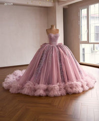 Pink Sweetheart Luxury  Ball Gown Prom Dress With Sequins Quincess Evening Gowns 261029|Selinadress