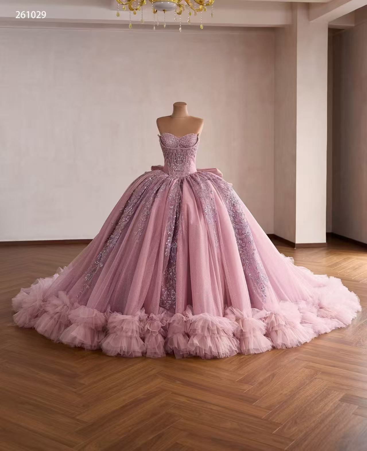 Pink Sweetheart Luxury  Ball Gown Prom Dress With Sequins Quincess Evening Gowns 261029|Selinadress