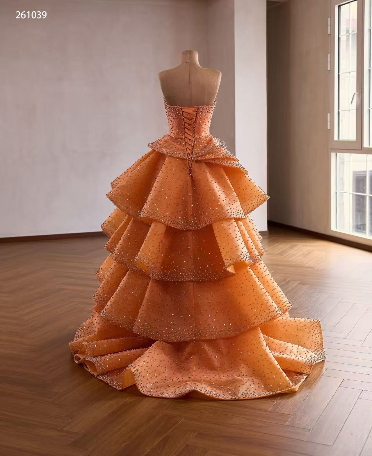 Luxury Orange Tiered  Ball Gown Prom Dress With Rhinestone &Beads Quincess Evening Gowns 261039|Selinadress