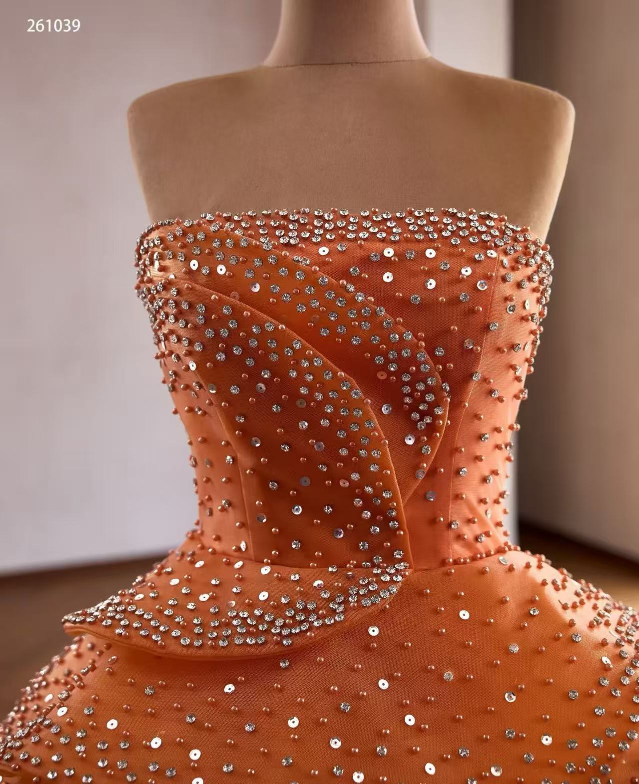 Luxury Orange Tiered  Ball Gown Prom Dress With Rhinestone &Beads Quincess Evening Gowns 261039|Selinadress