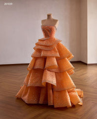 Luxury Orange Tiered  Ball Gown Prom Dress With Rhinestone &Beads Quincess Evening Gowns 261039|Selinadress