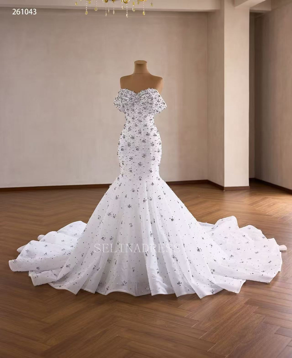 Luxury White Mermaid Off-the-shoulder Wedding Dress With Rhinestone Bridal Gowns 2511043|Selinadress