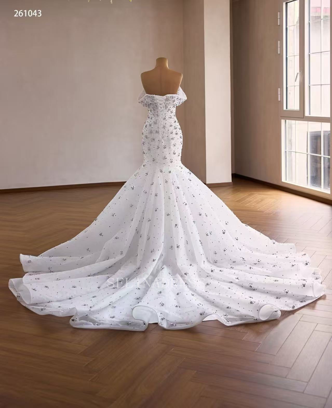 rhinestone mermaid wedding dress Luxury White Mermaid Off-the-shoulder Wedding Dress With Rhinestone Bridal Gowns 2511043