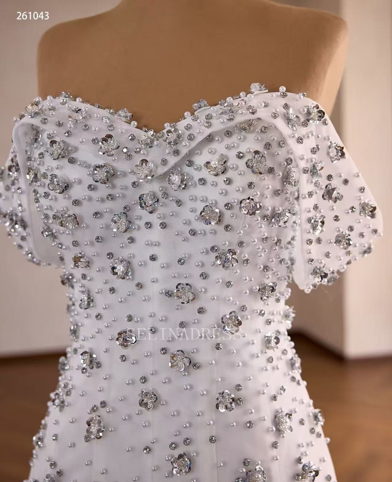 Luxury White Mermaid Off-the-shoulder Wedding Dress With Rhinestone Bridal Gowns 2511043|Selinadress