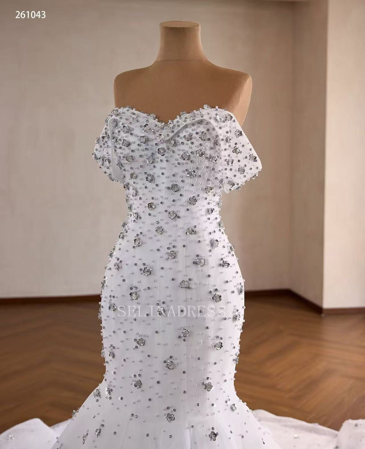 Luxury White Mermaid Off-the-shoulder Wedding Dress With Rhinestone Bridal Gowns 2511043|Selinadress