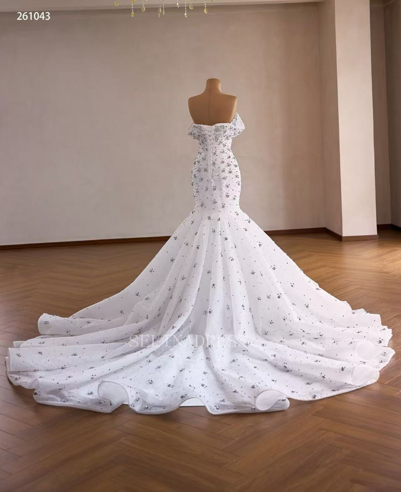 Luxury White Mermaid Off-the-shoulder Wedding Dress With Rhinestone Bridal Gowns 2511043|Selinadress