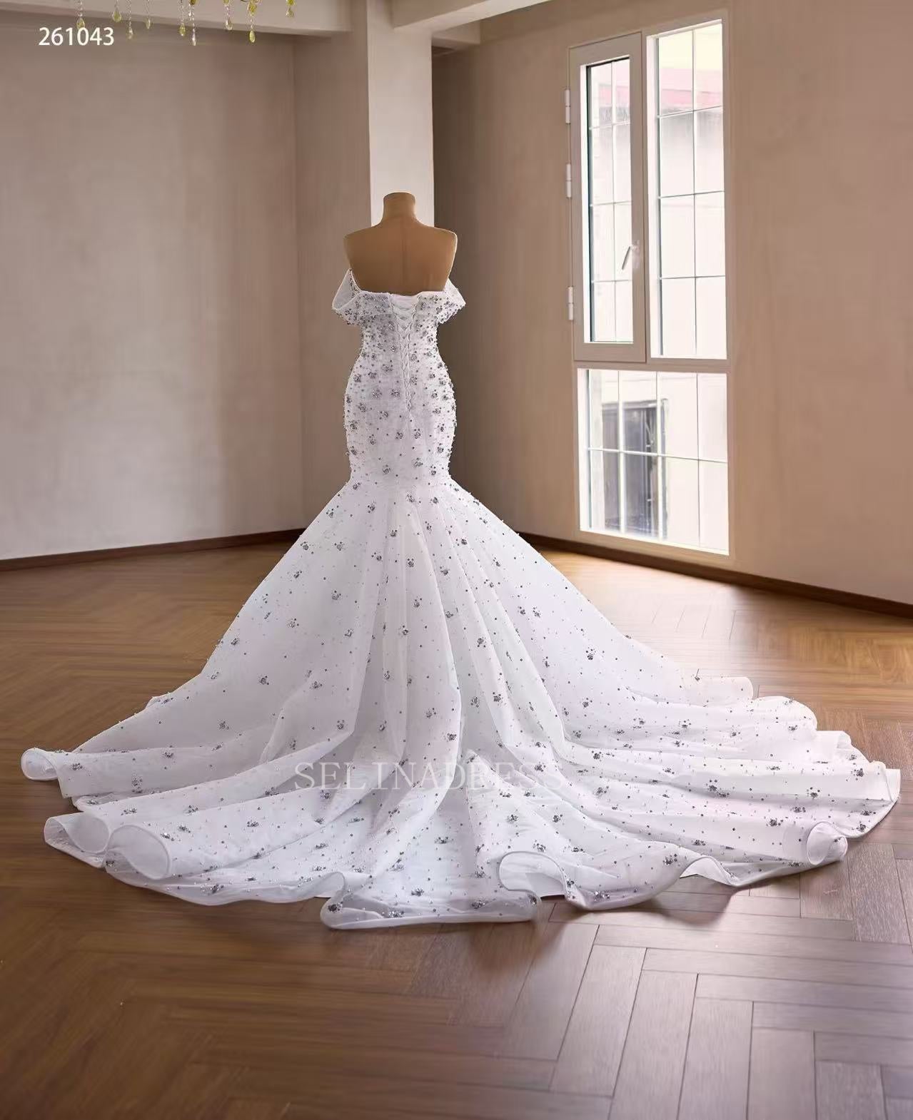 Luxury White Mermaid Off-the-shoulder Wedding Dress With Rhinestone Bridal Gowns 2511043|Selinadress