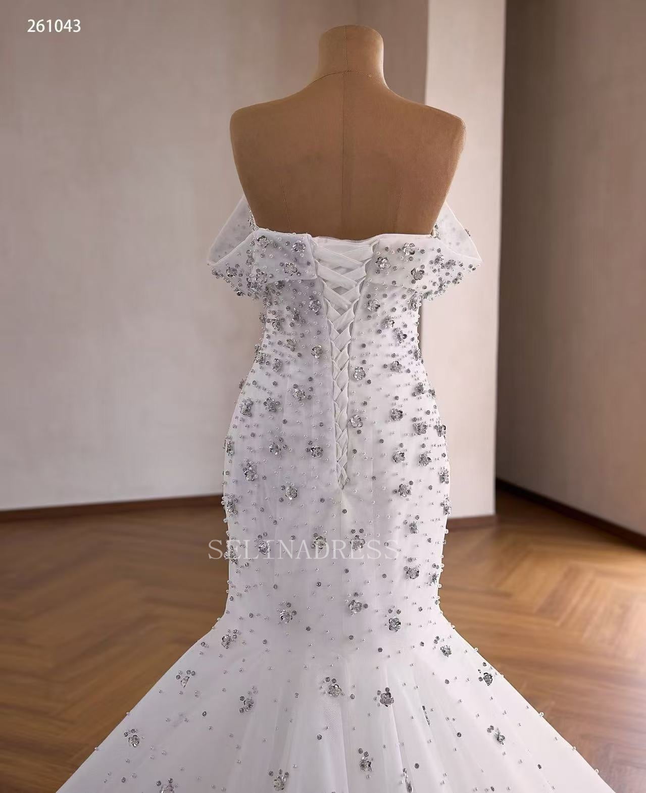 Luxury White Mermaid Off-the-shoulder Wedding Dress With Rhinestone Bridal Gowns 2511043|Selinadress