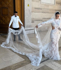 Charming Ivory Long With Applique Wedding Bridal Veil V98