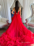 A-Line Red Sweetheart Corset Ruffle Prom Dress lpk567|Selinadress