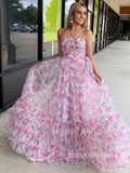 A-line Ball Gown Straps Print Floral Long Prom Dress Evening Gowns lpk912|Selinadress