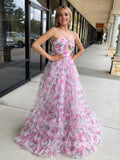 A-line Ball Gown Straps Print Floral Long Prom Dress Evening Gowns lpk912|Selinadress