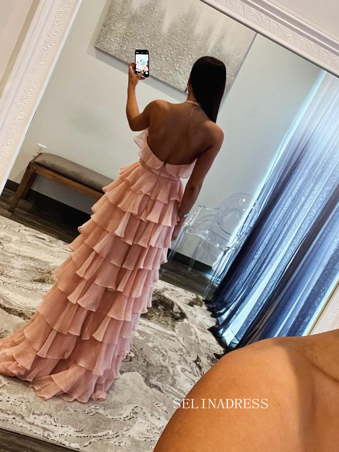 A-line Halter Fuchsia Ruffles Long Prom Dress With Slit lpk931 SELINADRESS A-line Halter Fuchsia Ruffles Long Prom Dress With Slit lpk931 SELINADRESS