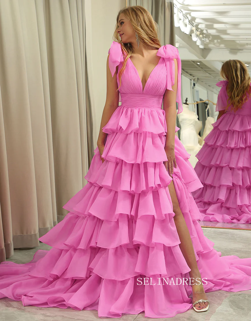 hot pink a line prom dress Hot Pink Strapless Satin A-Line Long Prom Dress with Bra