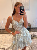 A-line Off-the-shoulder Beautiful Lace Short Prom Dress Cute Tulle Homecoming Dress JKW010
