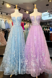 A-line Off-the-shoulder Floral Lace V neck Long Prom Dress sew1053|Selinadress