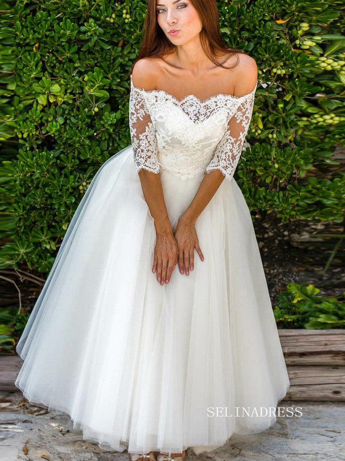 A Line Off Shoulder White Wedding Dress Lace Princess Dress main image 1