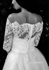 A-line Off-the-shoulder Lace Wedding Dresses With Sleeve Princess Wedding Dress SEW056A