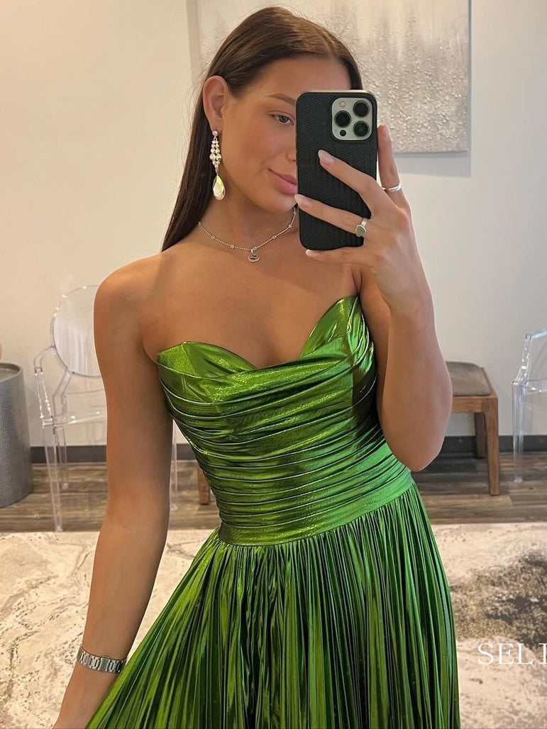 A-line Sleeveless Floor-Length Metallic Prom Dress with Pleated Split lpk806 A-line Sleeveless Floor-Length Metallic Prom Dress with Pleated Split lpk806