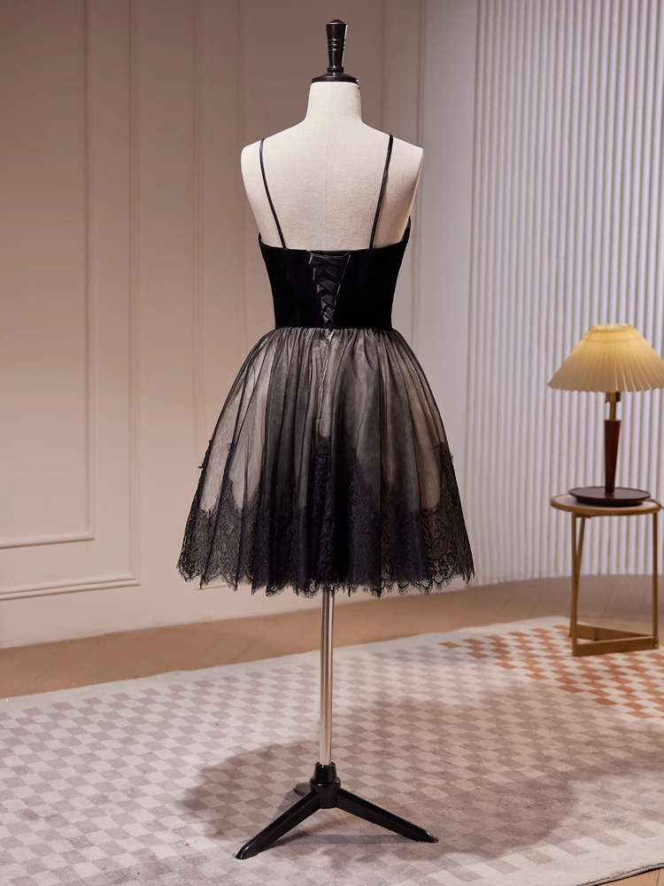 A-line Spaghetti Straps Black Short Prom Dress Juniors Lace Homecoming Dresses kts010 A-line Spaghetti Straps Black Short Prom Dress Juniors Lace Homecoming Dresses kts010