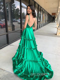 A-line Spaghetti Straps Green Long Prom Dresses Cheap Evening Dress sew1003|Selinadress