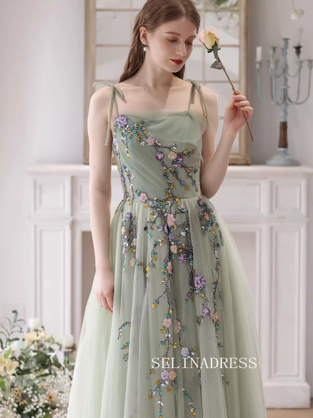 A-line Spaghetti Straps Mint Green Prom Dress Beautiful Princess Dress – SELINADRESS A-line Spaghetti Straps Mint Green Prom Dress Beautiful Princess Dress – SELINADRESS