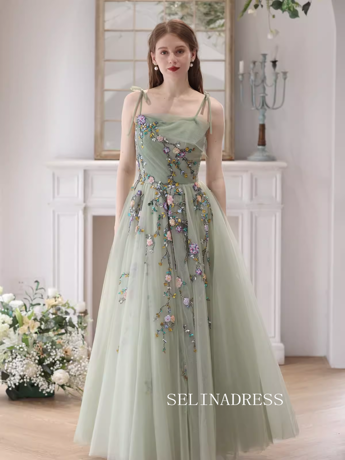 A-line Spaghetti Straps Mint Green Prom Dress Beautiful Princess Dress – SELINADRESS