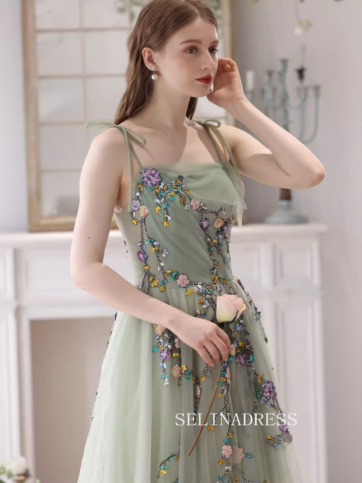 A-line Spaghetti Straps Mint Green Prom Dress Beautiful Princess Dress – SELINADRESS