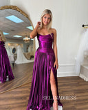A-line Strapless Grape Long Prom Dresses Evening Gowns lpk517|Selinadress