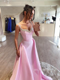 A-line Straps Pink Beaded Long Prom Dress SEW1124|Selinadress