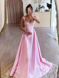 A-line Straps Pink Beaded Long Prom Dress SEW1124|Selinadress