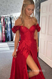 A-line Straps Red Satin Prom Dress With Slit lpk590|Selinadress
