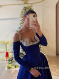 A-line Straps Royal Blue Long Prom Dress Evening Dress SEW1128