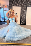 A-line Sweetheart Light Sky Blue Prom Dresses Tulle Layered Long Evening Dress lpk515|Selinadress