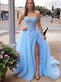 A-line Sweetheart Yellow Lace Ruffles Cheap Prom Dresses lpk903|Selinadress