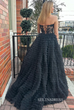 A-line Sweetheart Yellow Lace Ruffles Cheap Prom Dresses lpk903|Selinadress