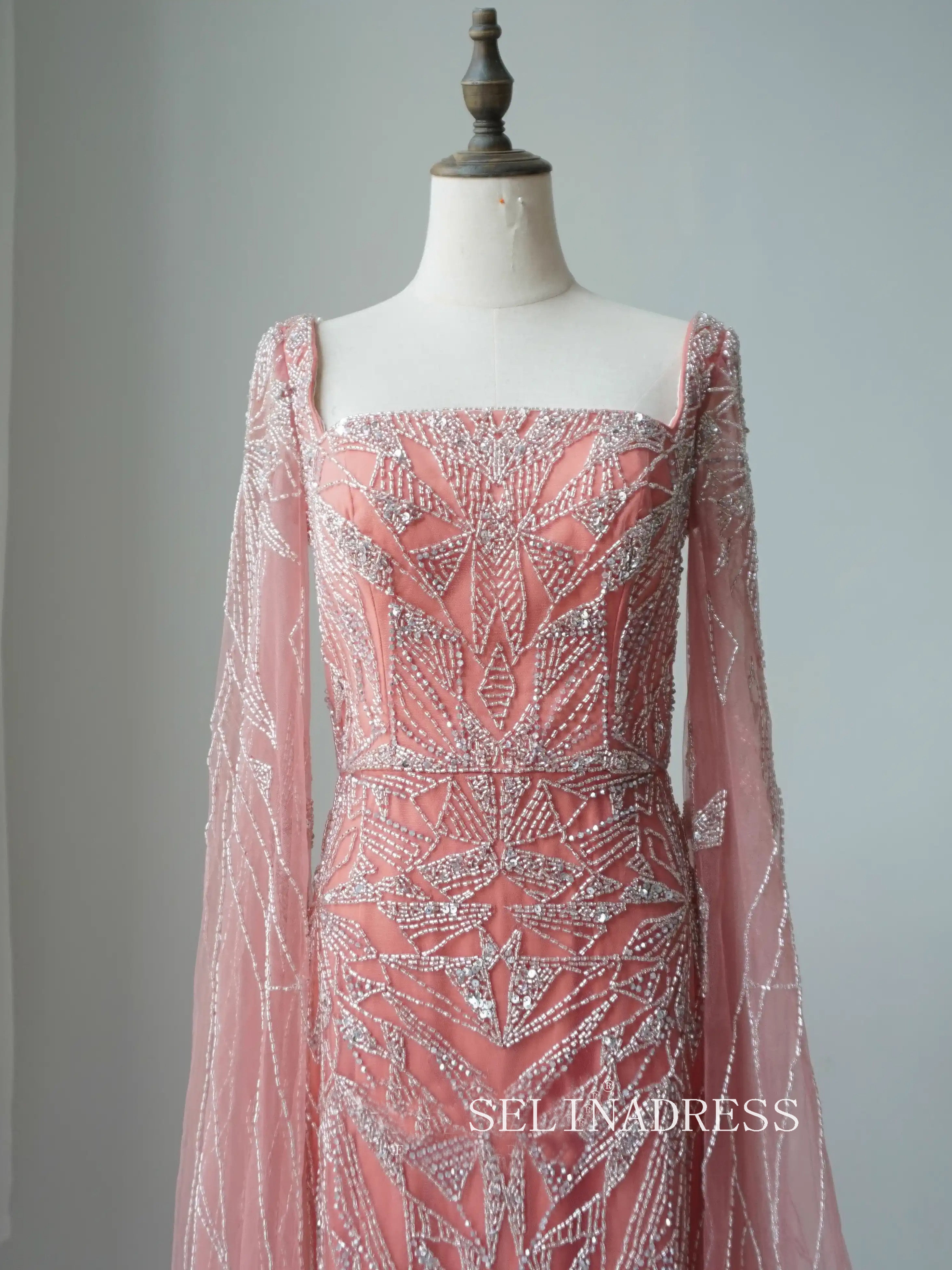 Mermaid Dubai Evening Dresses Cape Sleeves Beaded Luxury Wedding Party SELINADRESS Mermaid Dubai Evening Dresses Cape Sleeves Beaded Luxury Wedding Party SELINADRESS