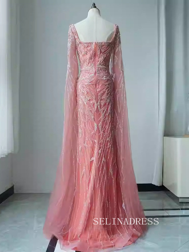Mermaid Dubai Evening Dresses Cape Sleeves Beaded Luxury Wedding Party SELINADRESS Mermaid Dubai Evening Dresses Cape Sleeves Beaded Luxury Wedding Party SELINADRESS