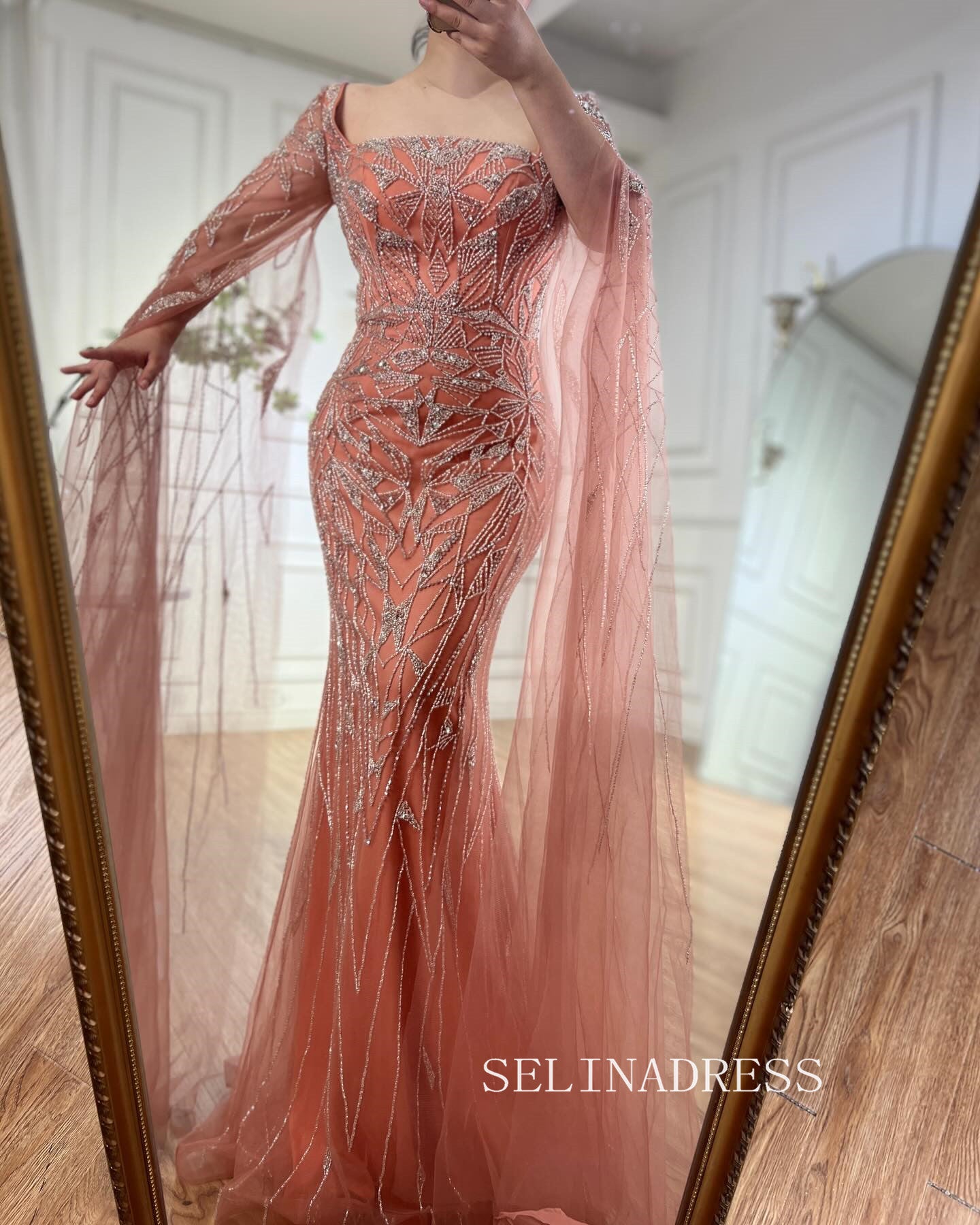 Mermaid Dubai Evening Dresses Cape Sleeves Beaded Luxury Wedding Party Gowns For Women ALI001 Mermaid Dubai Evening Dresses Cape Sleeves Beaded Luxury Wedding Party Gowns For Women ALI001