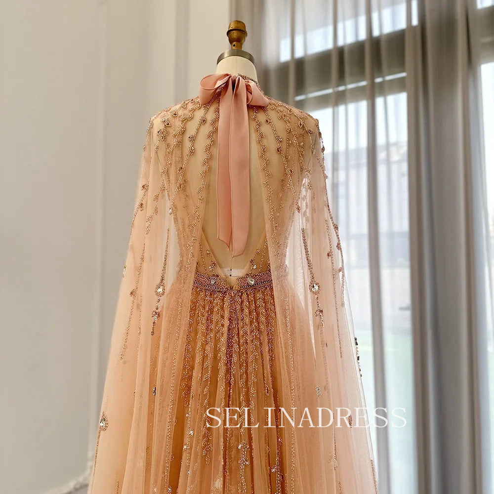 Luxury Dubai Evening Dresses Long Sleeves Beaded Wedding Party Gowns F SELINADRESS Luxury Dubai Evening Dresses Long Sleeves Beaded Wedding Party Gowns F SELINADRESS