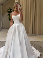 A line Strapless Satin Wedding Dresses Rustic Bridal Gowns CBA028|Selinadress