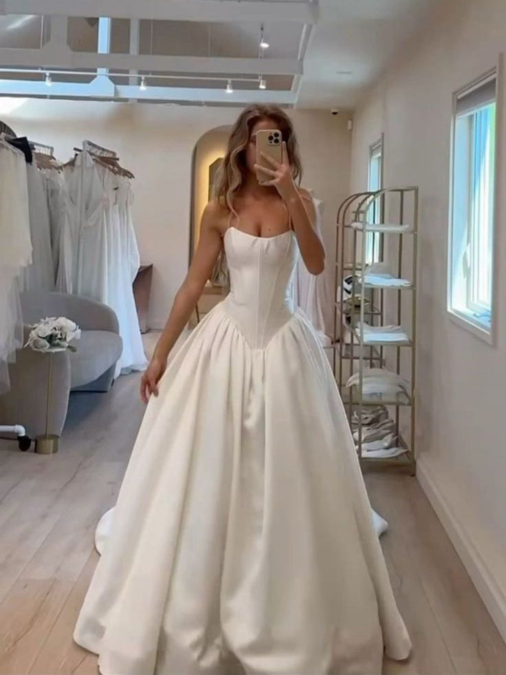 A line Strapless Satin Wedding Dresses Rustic Bridal Gowns CBA027|Selinadress