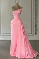 Beaded One Shoulder Sleeveless Satin Empire Party Prom Dress lck024|Selinadress