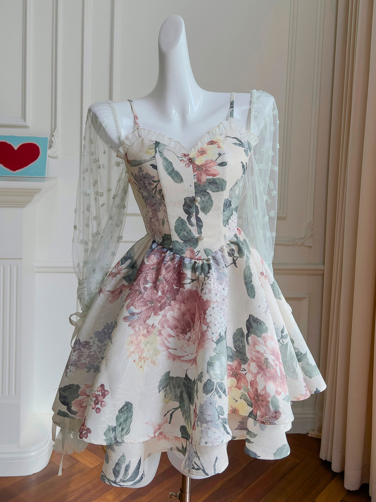 Beautiful Floral Long Sleeve Short Prom Dress Elegant Homecoming Dress SELINADRESS Beautiful Floral Long Sleeve Short Prom Dress Elegant Homecoming Dress SELINADRESS