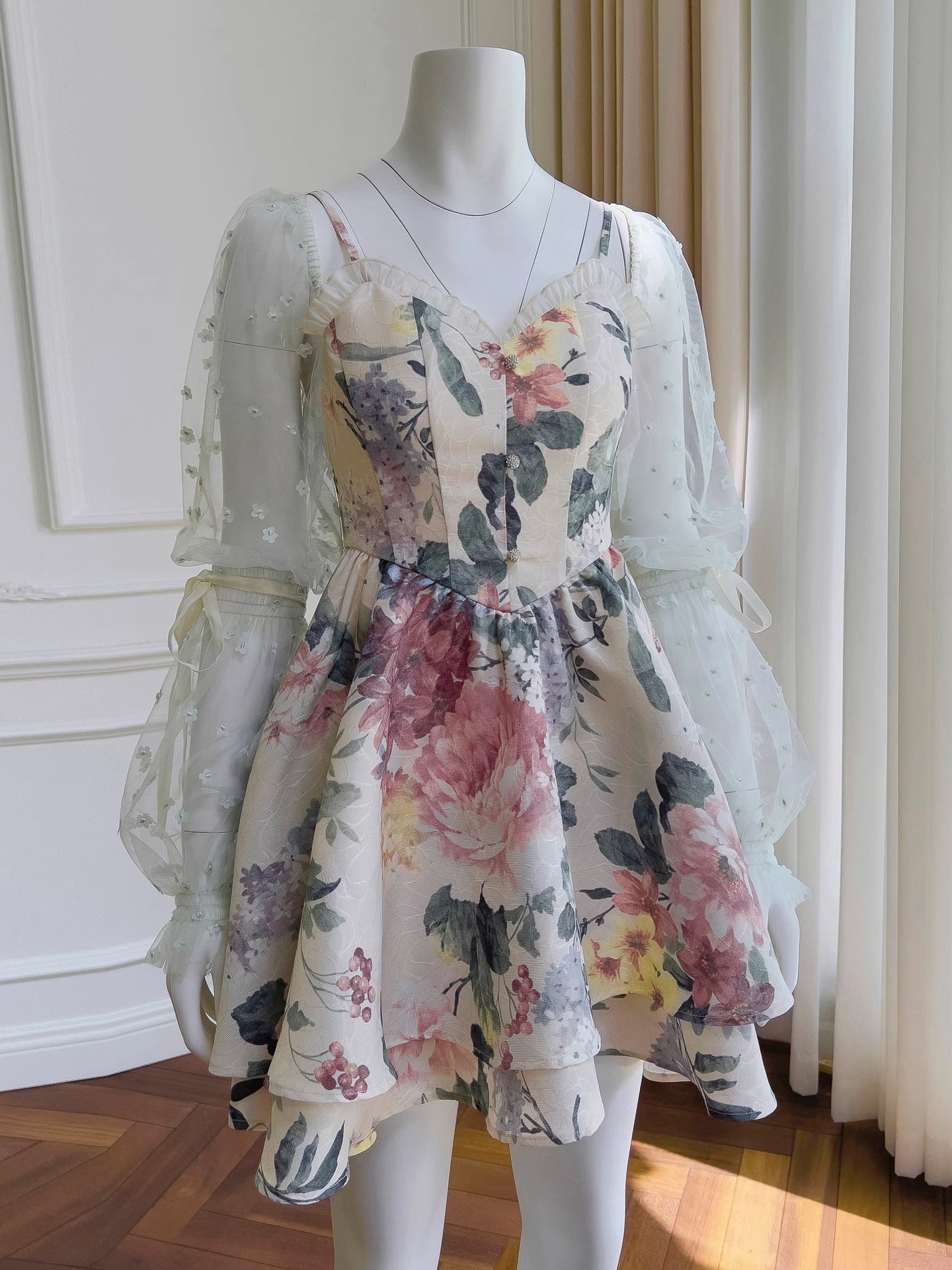 Beautiful Floral Long Sleeve Short Prom Dress Elegant Homecoming Dress SELINADRESS Beautiful Floral Long Sleeve Short Prom Dress Elegant Homecoming Dress SELINADRESS