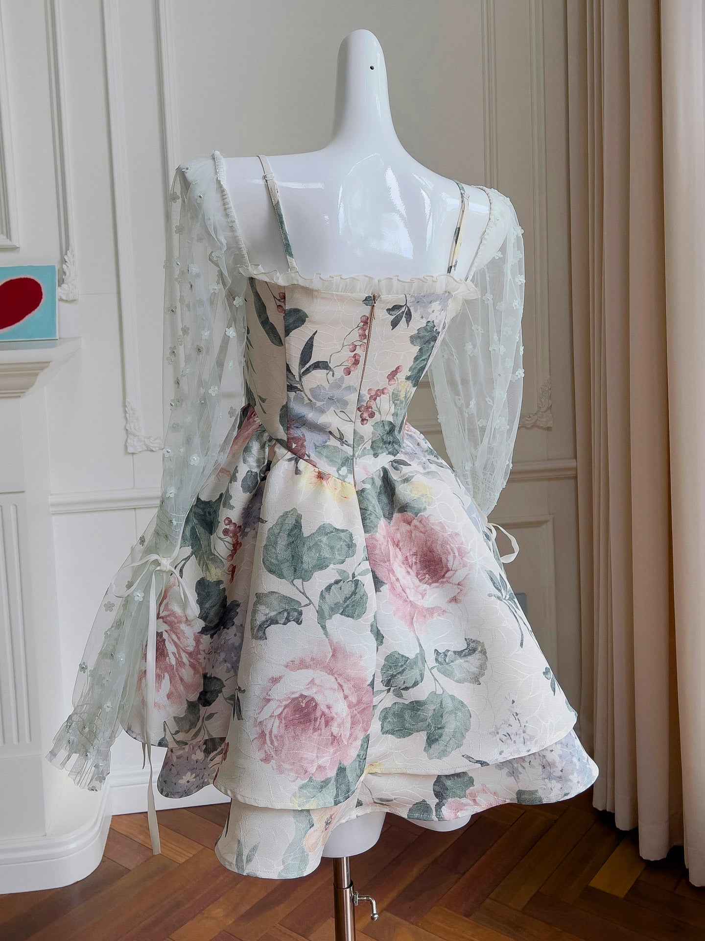 Beautiful Floral Long Sleeve Short Prom Dress Elegant Homecoming Dress SELINADRESS Beautiful Floral Long Sleeve Short Prom Dress Elegant Homecoming Dress SELINADRESS