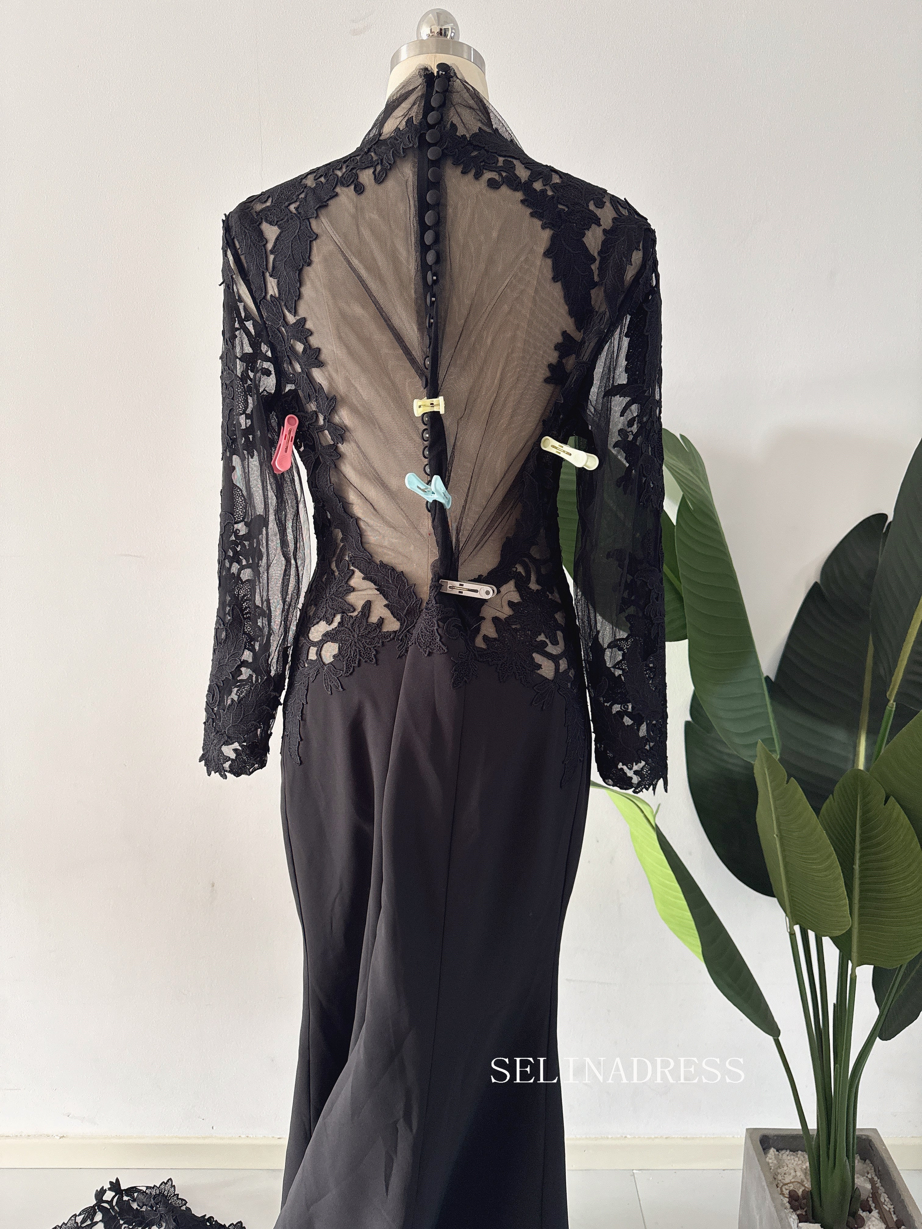 Black Lace Wedding Dress Mermaid High Neck Wedding Dress See Through B SELINADRESS Black Lace Wedding Dress Mermaid High Neck Wedding Dress See Through B SELINADRESS