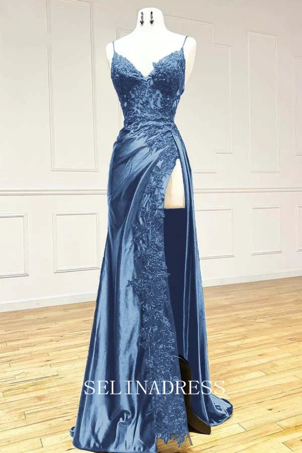 Ali 252 Black V-Neck Sheer Lace Corset Mermaid Prom Dress with Slit ALI252 ...