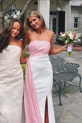 Casual Satin Fitted Strapless Party Prom Dress With Train lck013