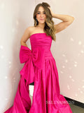 Charming A-line Strapless Hot Pink Satin Long Prom Dress with Slit lpk508|Selinadress